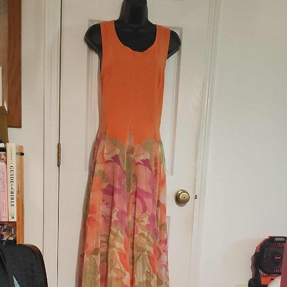 Floral Orange Sleeveless Dress